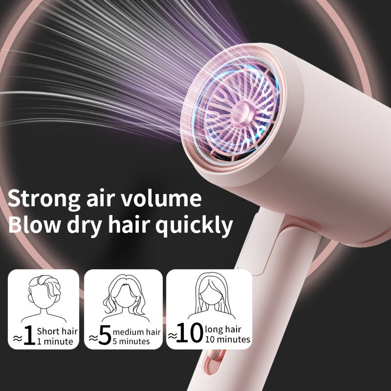 1600W Foldable ION Hair Dryer with Nozzle for Shiny Hair