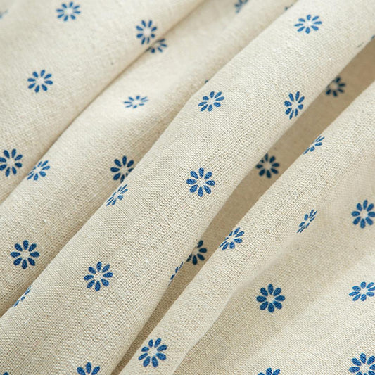 Blue Daisy Embroidered Linen Tablecloth with Fringed Edge