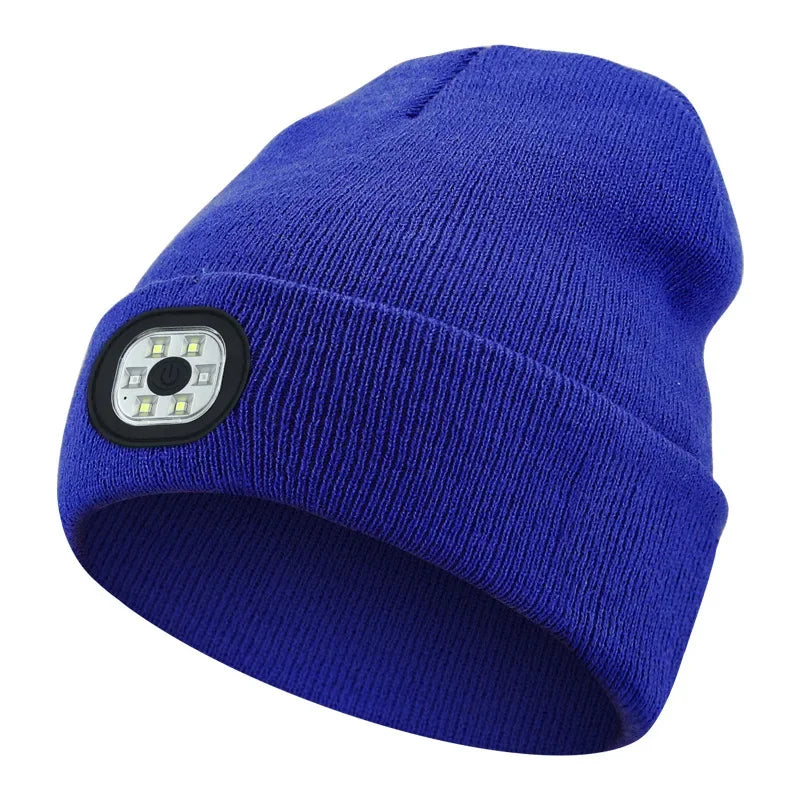 Rechargeable LED Winter Beanie Hat with 4 Bright Lights