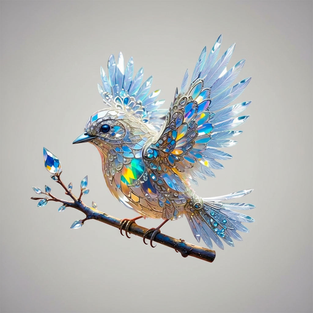 Blue Bird Hanging Glass Ornament with Crystal Finish