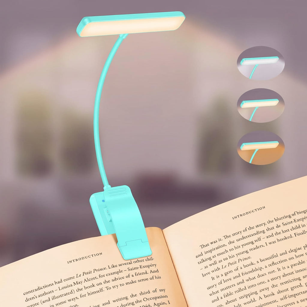 19 LED Rechargeable Clip-On Book Light with Adjustable Brightness and 3 Color Modes