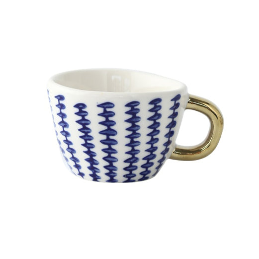 Geometric Ceramic Coffee Mug with Gold Handle
