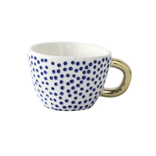 Geometric Ceramic Coffee Mug with Gold Handle