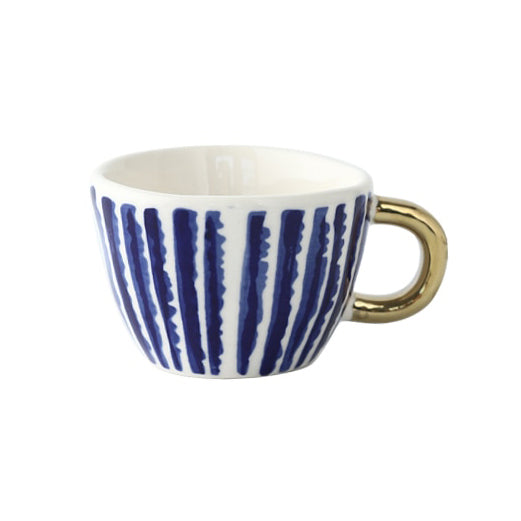 Geometric Ceramic Coffee Mug with Gold Handle