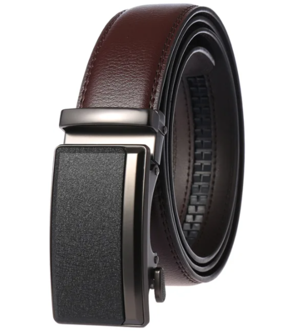 Men's Leather Dress Belt with Automatic Buckle - Elegant and Durable