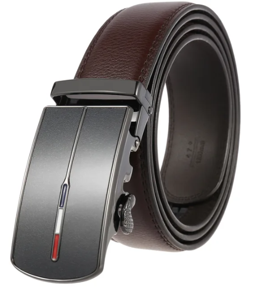Men's Leather Dress Belt with Automatic Buckle - Elegant and Durable