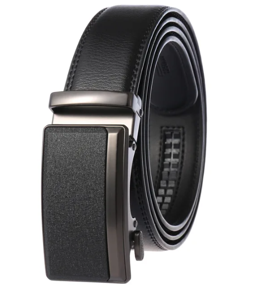 Men's Leather Dress Belt with Automatic Buckle - Elegant and Durable