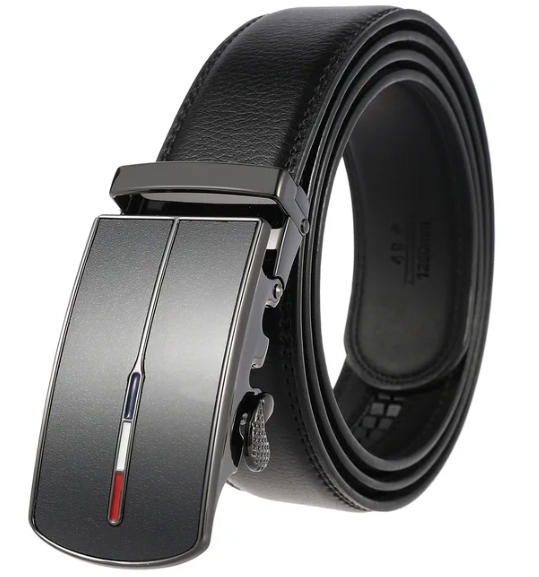 Men's Leather Dress Belt with Automatic Buckle - Elegant and Durable