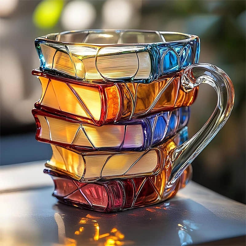Hand-Painted Book-Shaped Mug - 10.3 oz Literary Coffee Cup