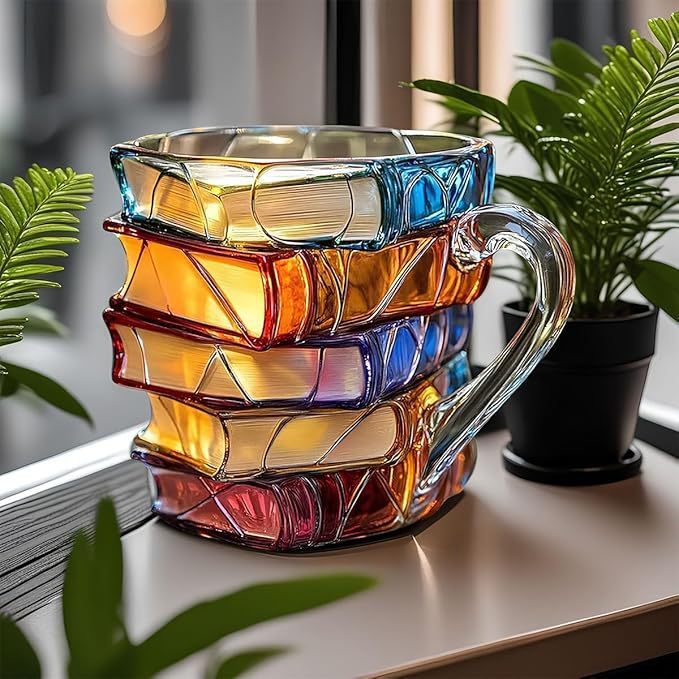 Hand-Painted Book-Shaped Mug - 10.3 oz Literary Coffee Cup