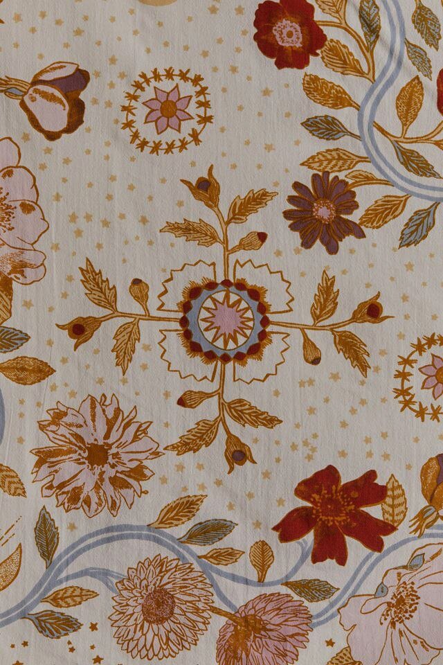 Bohemian Floral Tapestry with Lunar Phases
