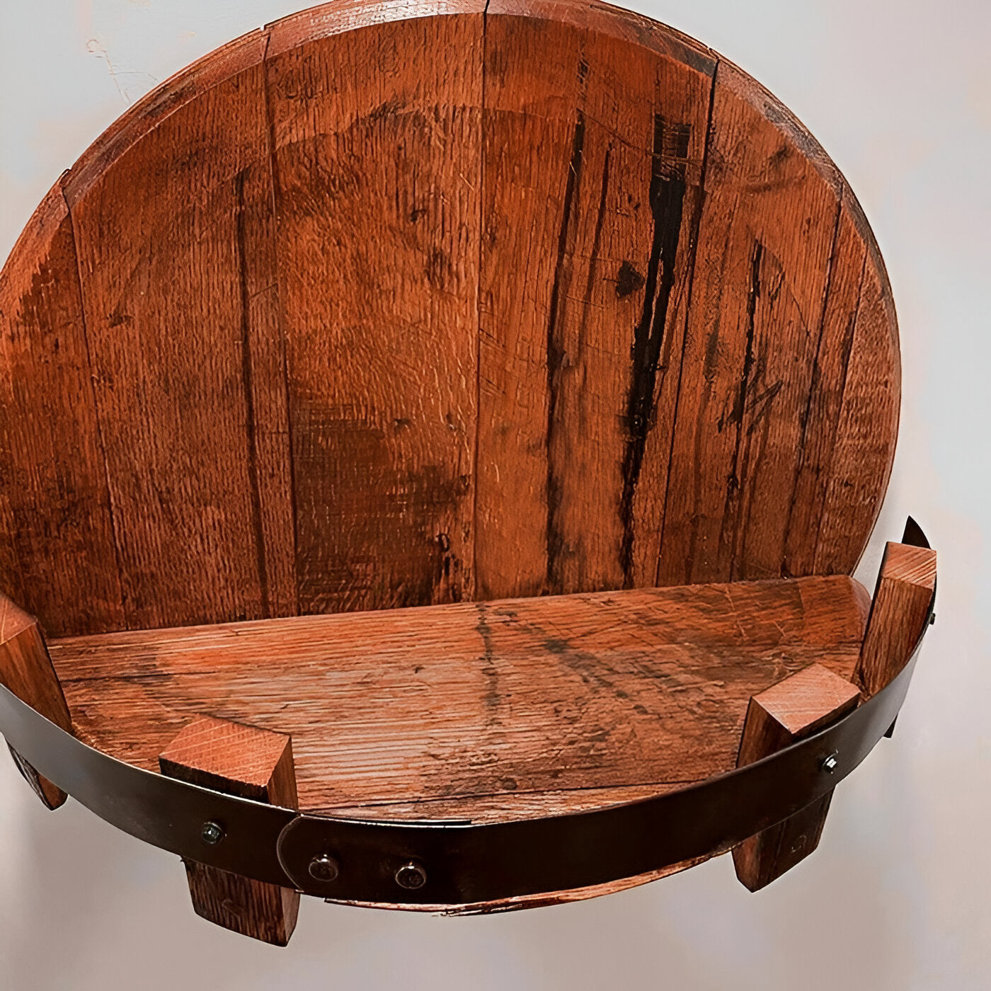 Rustic Bourbon Barrel Whiskey Shelf with D-Ring Hanger