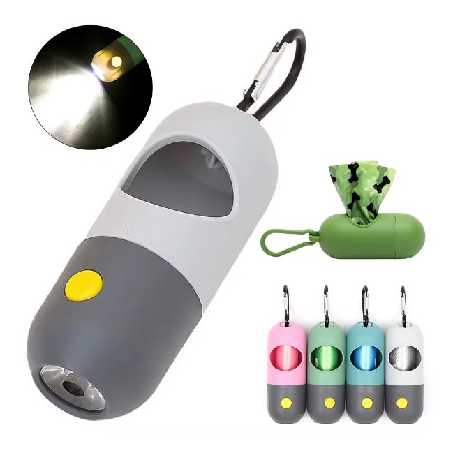 LED Light Dog Poop Bag Dispenser with Biodegradable Bags