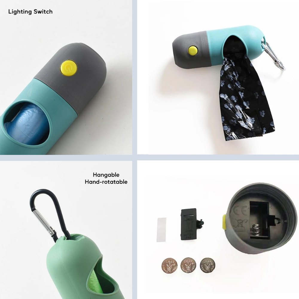 LED Light Dog Poop Bag Dispenser with Biodegradable Bags