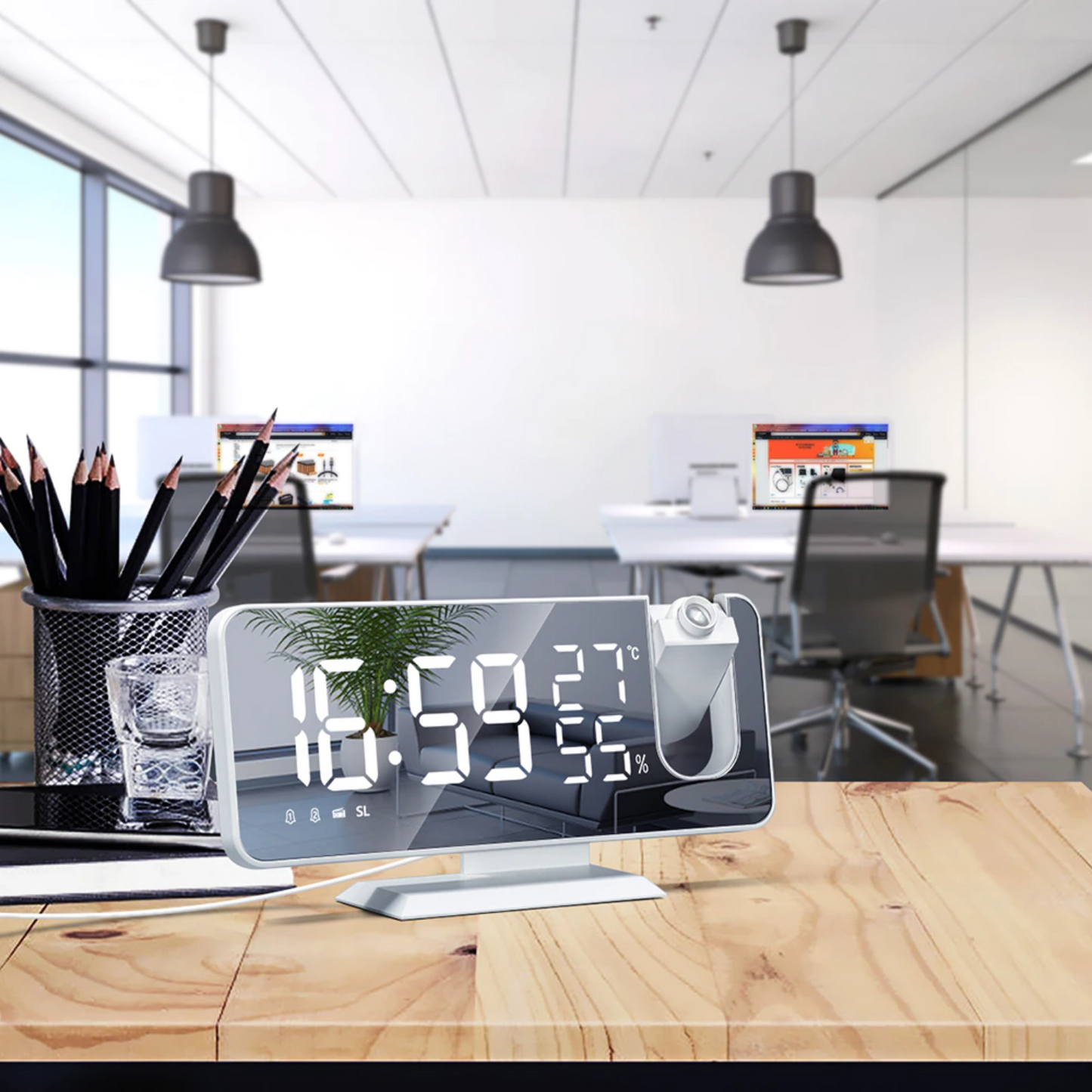 Digital Alarm Clock with 180° Projection and Large LED Display