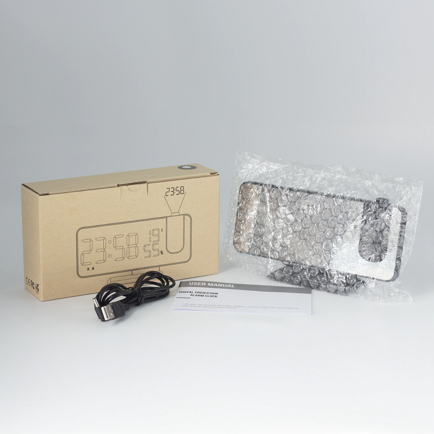 Digital Alarm Clock with 180° Projection and Large LED Display