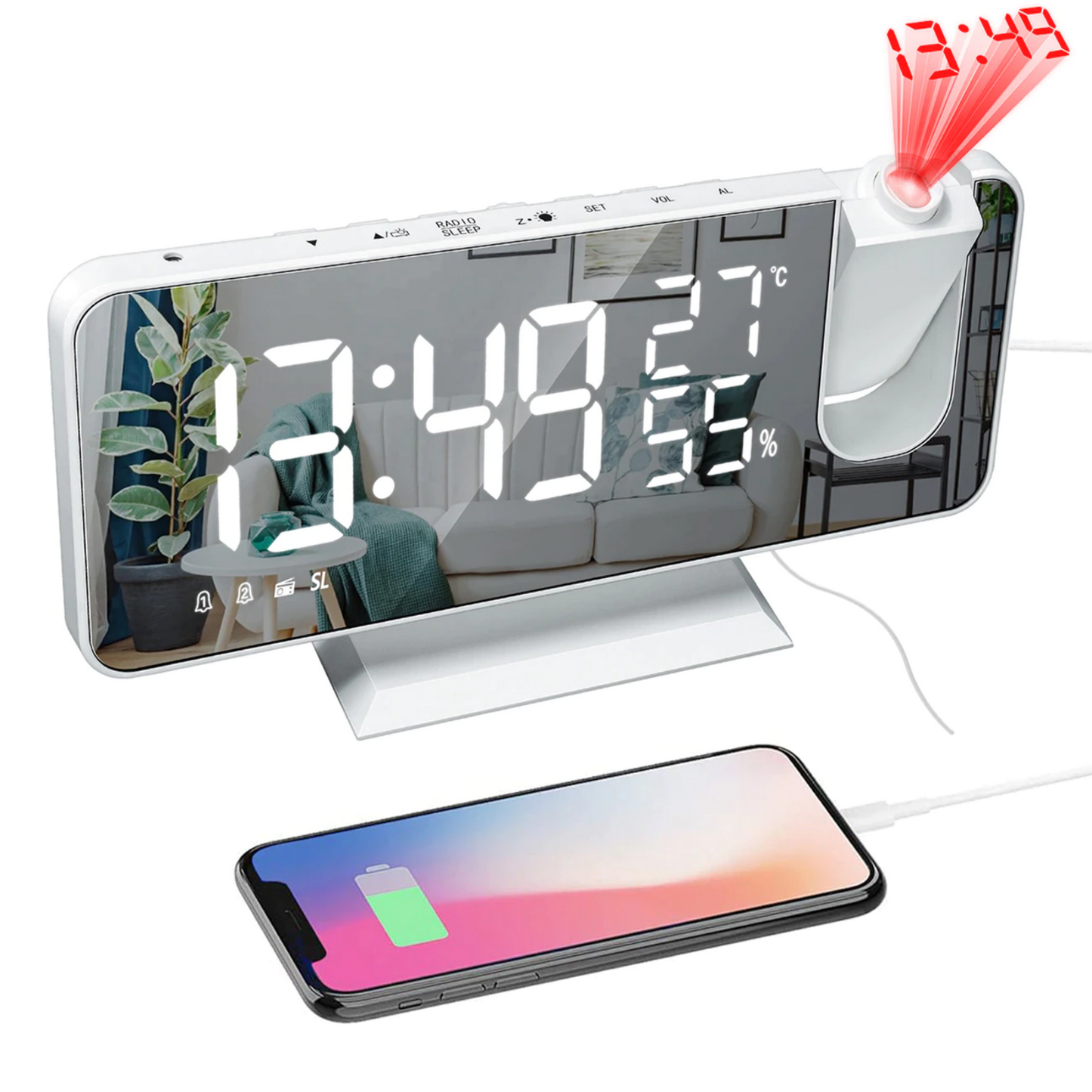 Digital Alarm Clock with 180° Projection and Large LED Display