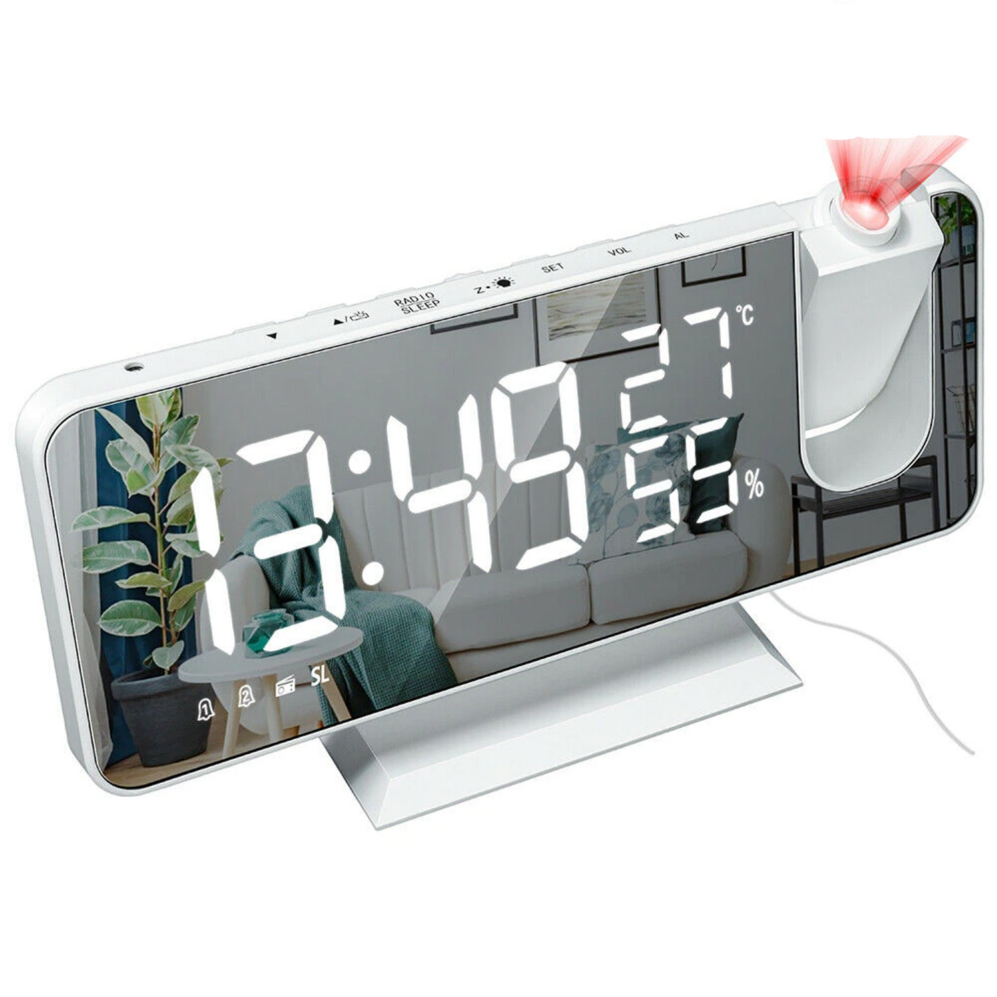 Digital Alarm Clock with 180° Projection and Large LED Display