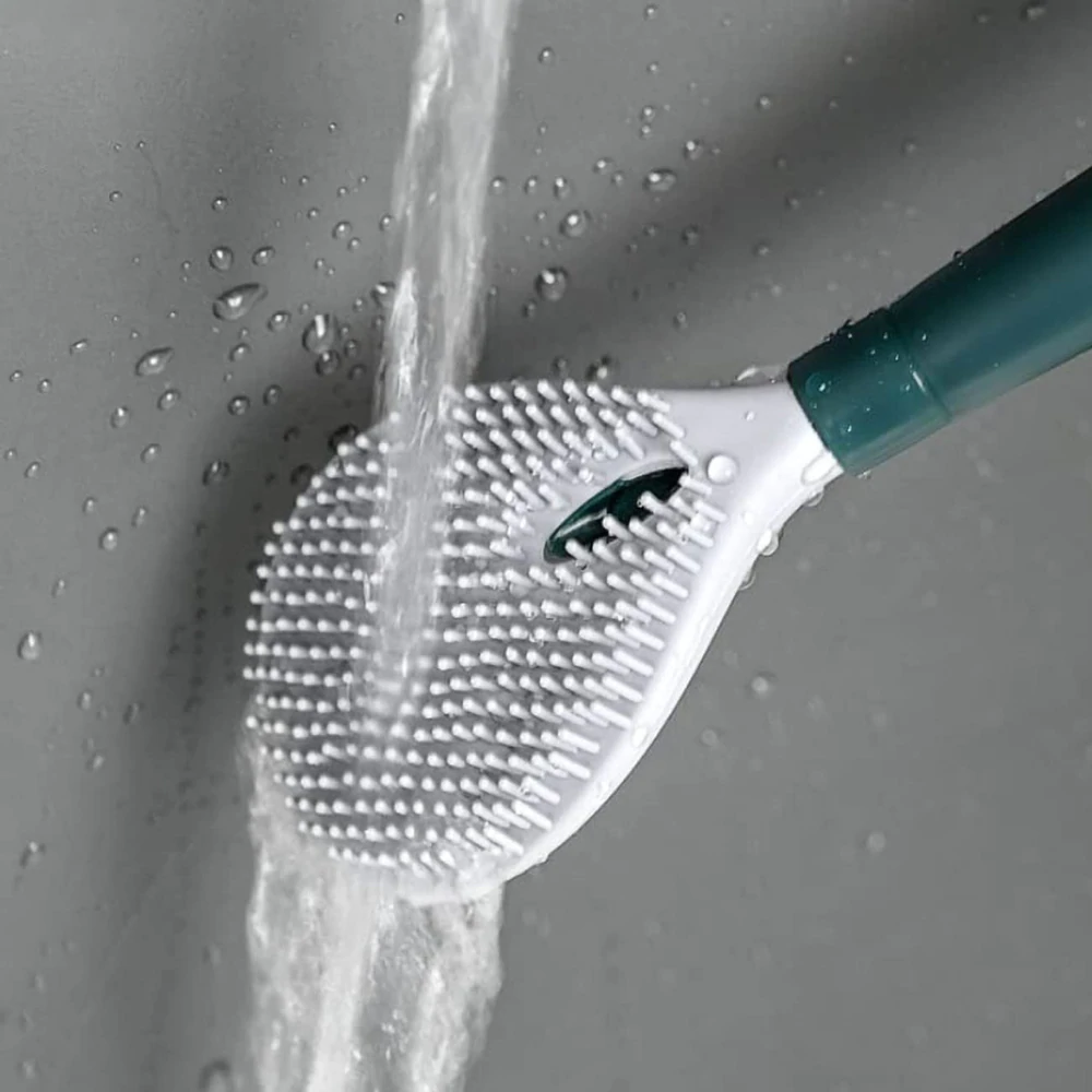 Flexible Toilet Brush with Integrated Cleaner Dispenser and Quick-Dry Holder