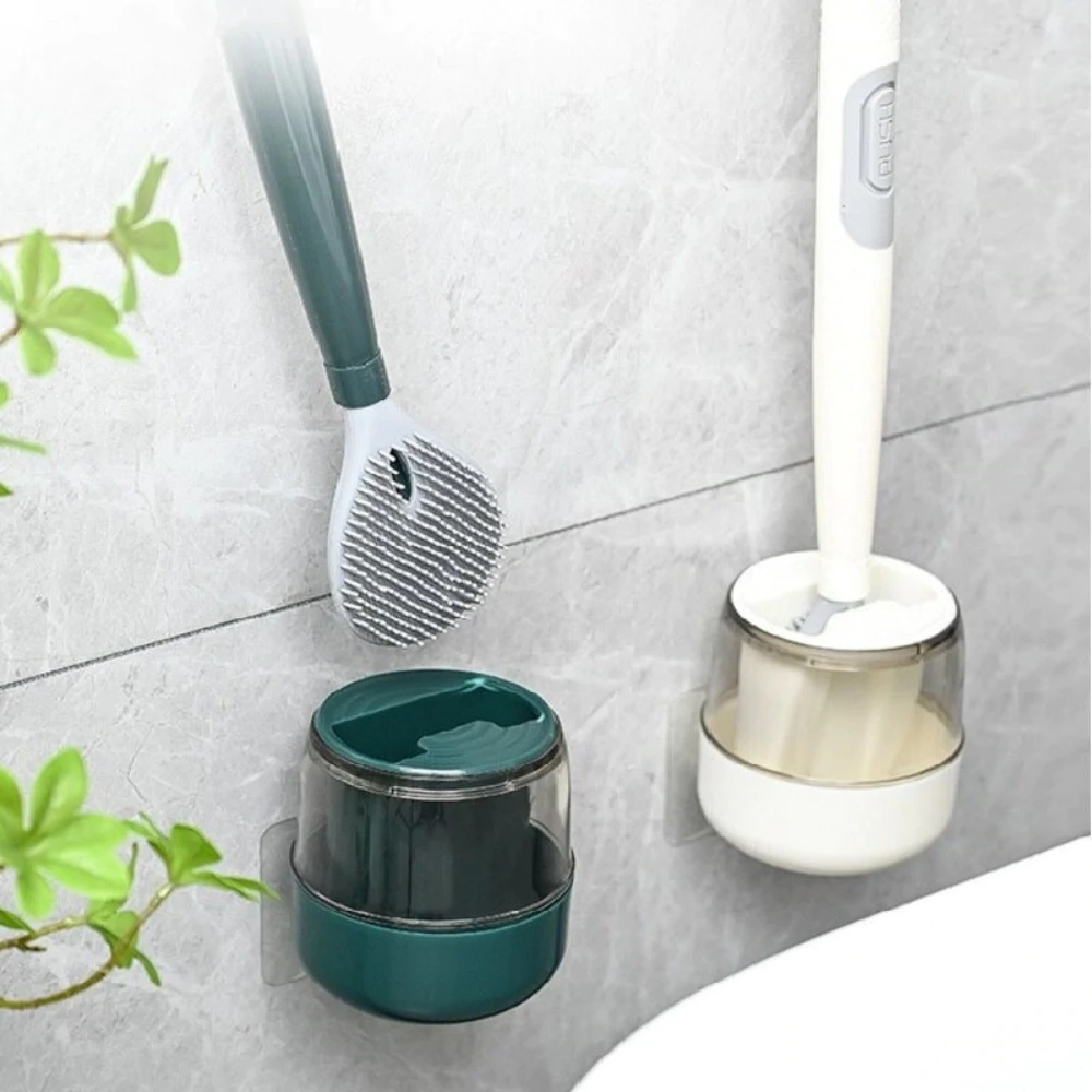 Flexible Toilet Brush with Integrated Cleaner Dispenser and Quick-Dry Holder