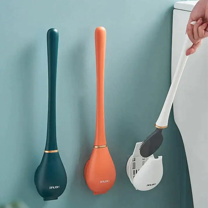 Silicone Toilet Brush with Adhesive Holder - Hygienic and Elegant Design