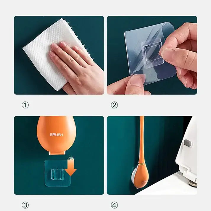 Silicone Toilet Brush with Adhesive Holder - Hygienic and Elegant Design