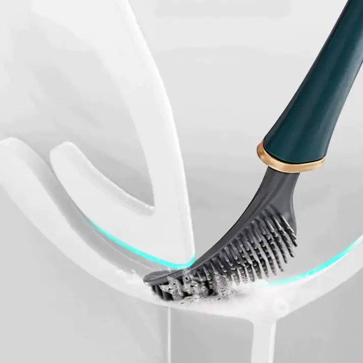 Silicone Toilet Brush with Adhesive Holder - Hygienic and Elegant Design