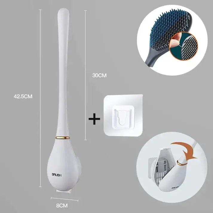 Silicone Toilet Brush with Adhesive Holder - Hygienic and Elegant Design