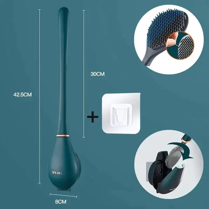 Silicone Toilet Brush with Adhesive Holder - Hygienic and Elegant Design