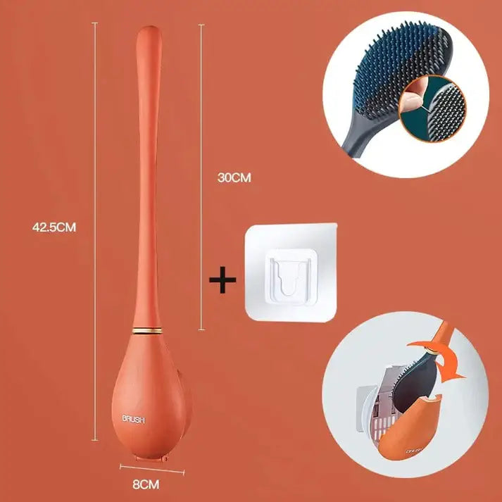 Silicone Toilet Brush with Adhesive Holder - Hygienic and Elegant Design