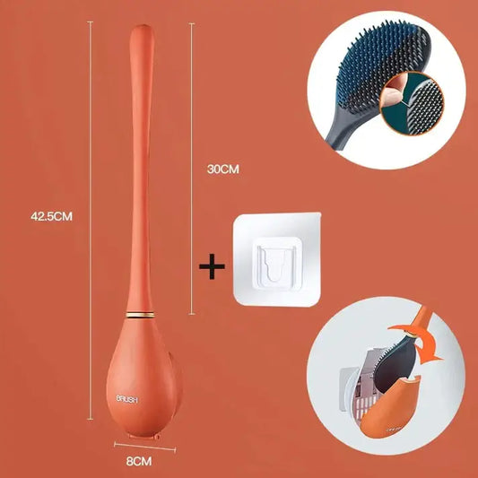 Silicone Toilet Brush with Adhesive Holder - Hygienic and Elegant Design