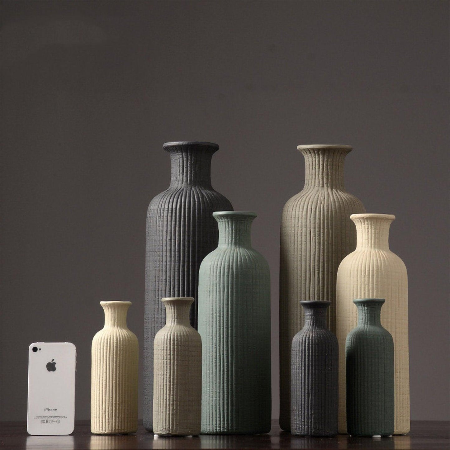 Ceramic Minimalist Flower Vase in Brown Beige and Gray