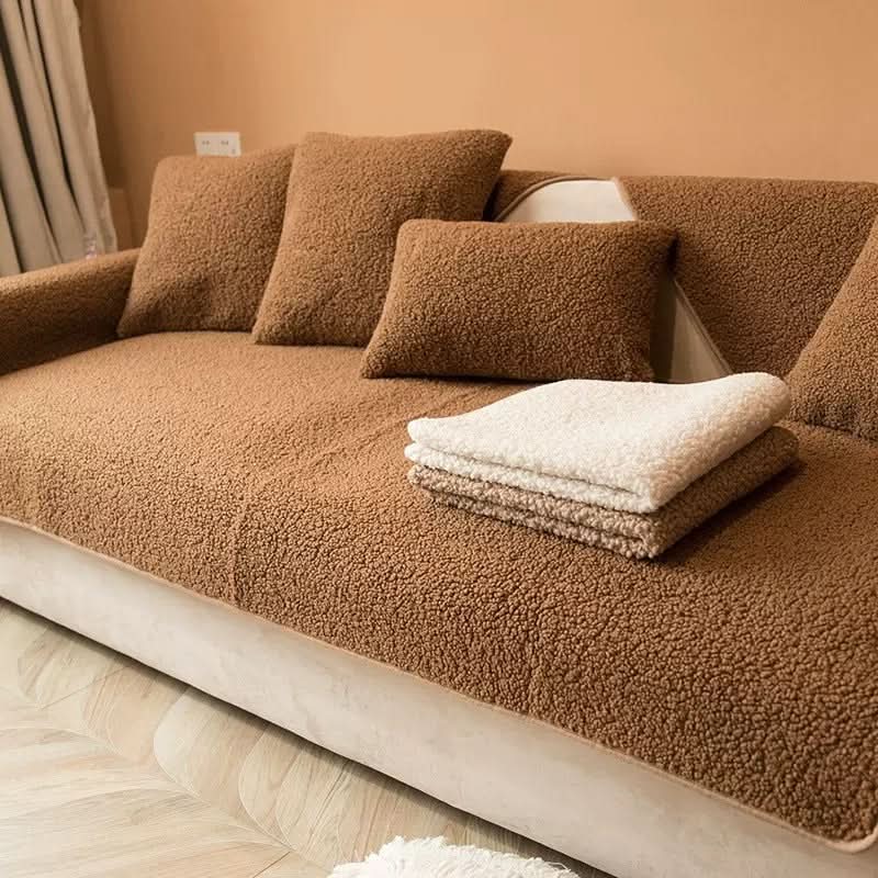 Cerise Sherpa Fleece Sofa Cover with Non-Slip Base