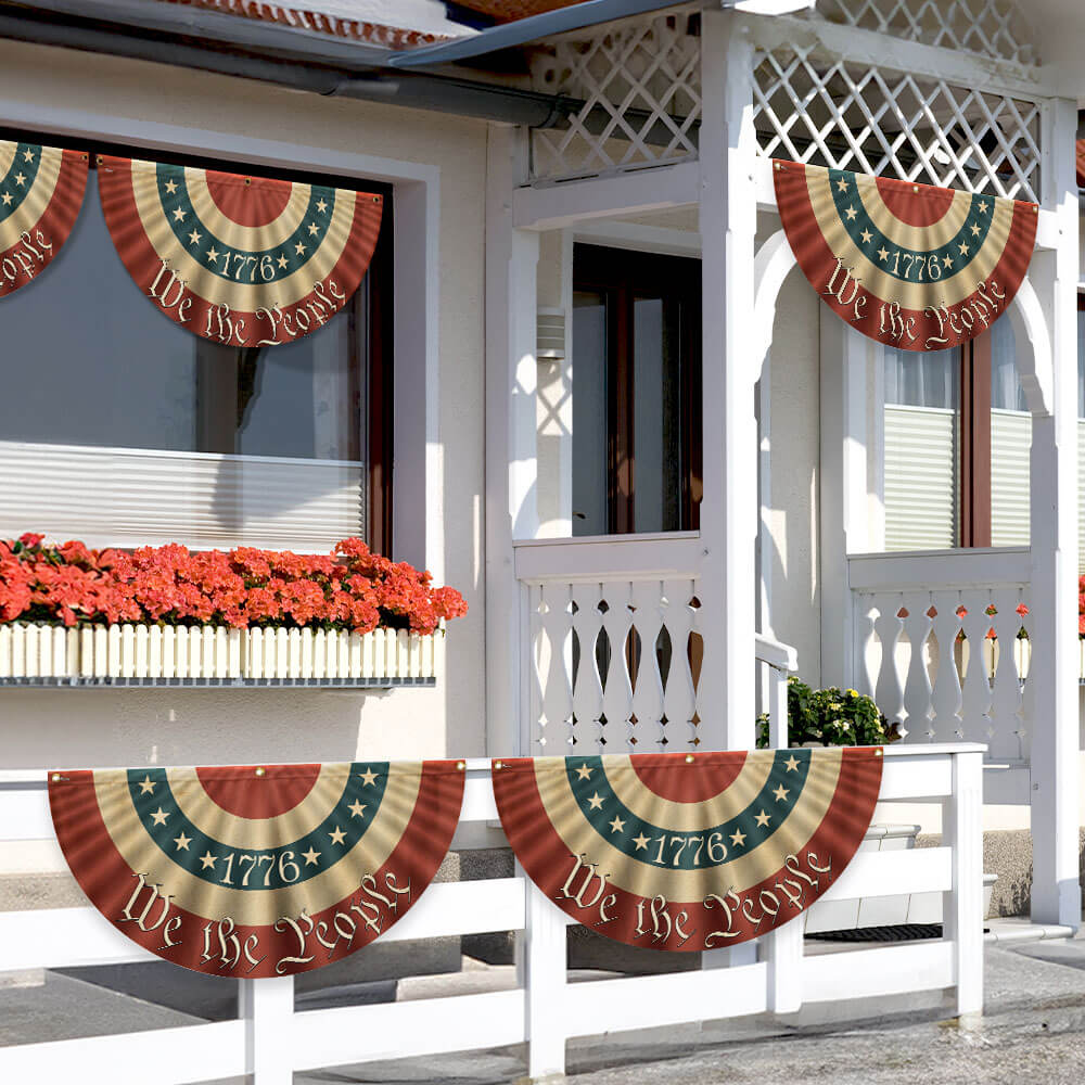 1776 We The People American Flag Bunting - Double-Sided Canvas Fan Flag