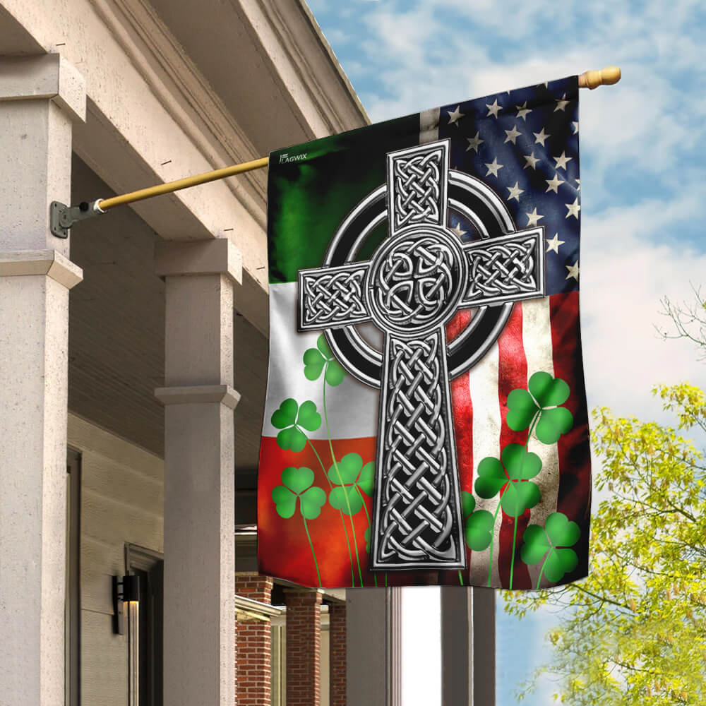 Celtic Irish Flag with Cross and Shamrocks