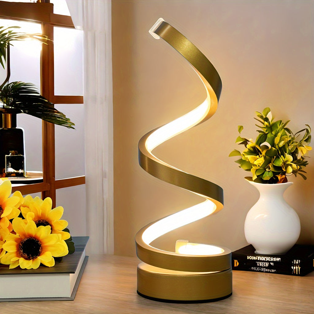 Modern Spiral LED Table Lamp with Warm Light for Bedroom and Office