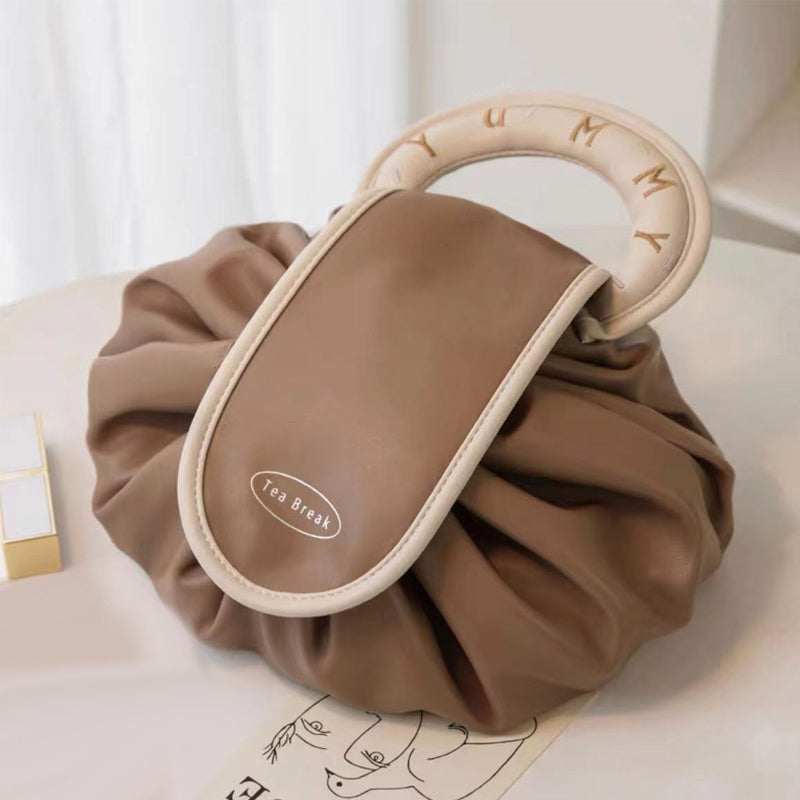 Drawstring Makeup Bag in Waterproof PU Leather