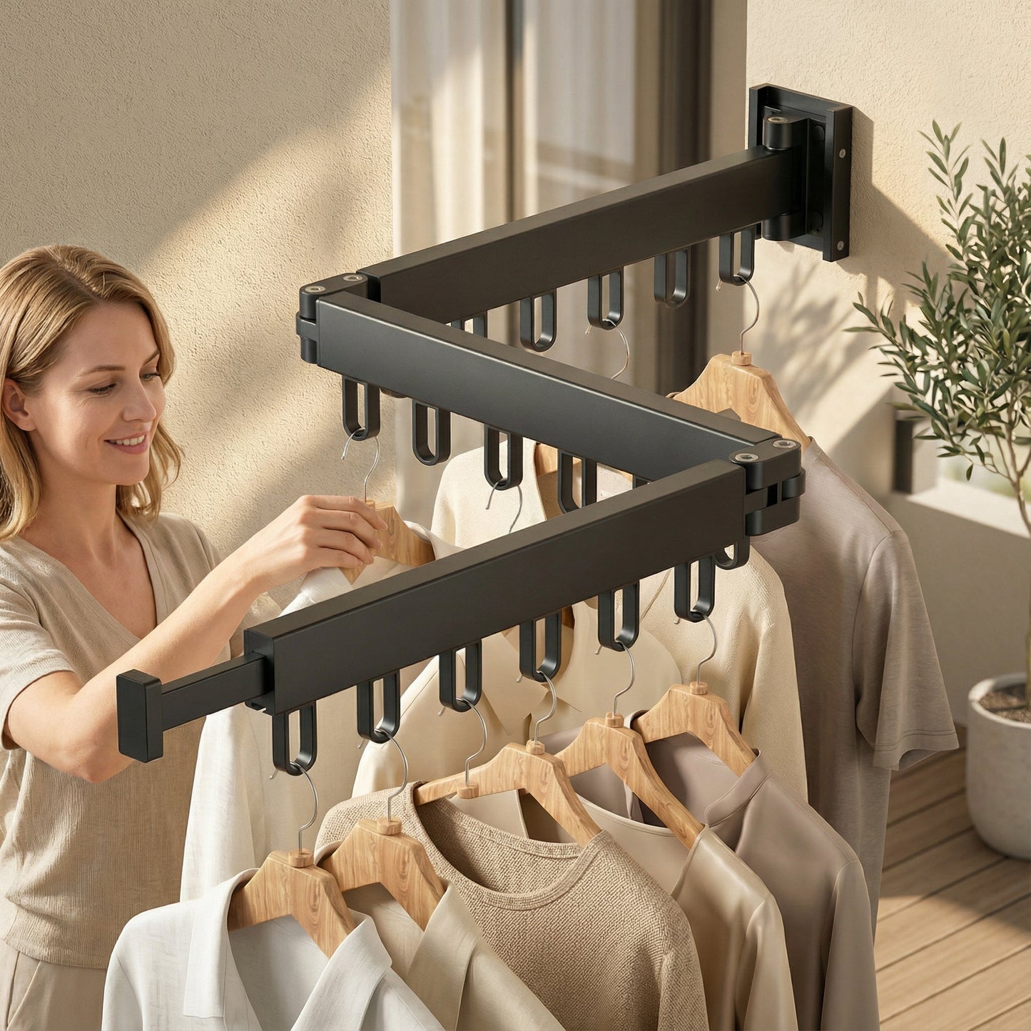 Foldable Wall-Mounted Clothes Hanger with Sturdy Stainless Steel Design