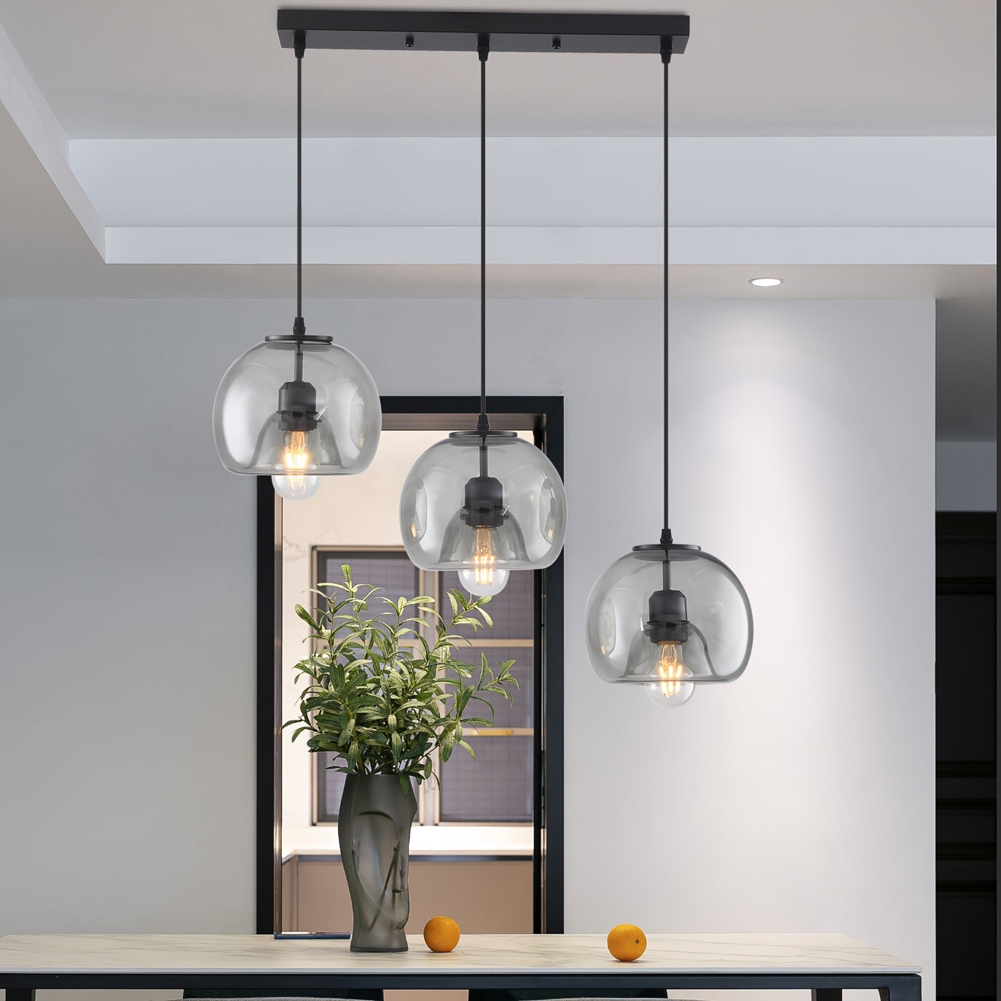 Smoked Glass Adjustable Pendant Light for Kitchen Island