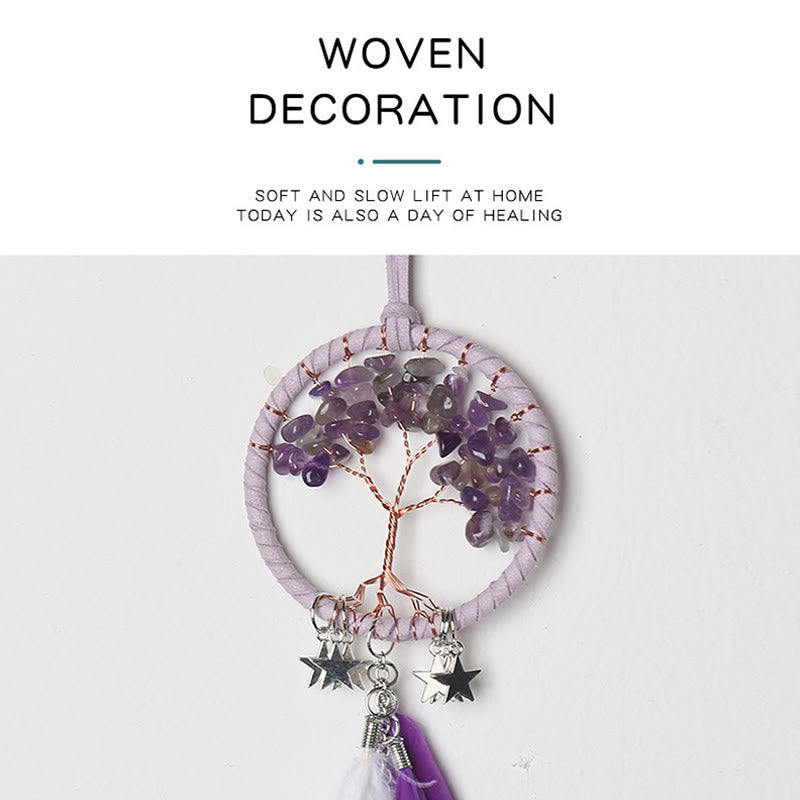 Tree of Life Gemstone Dreamcatcher with Natural Crystals