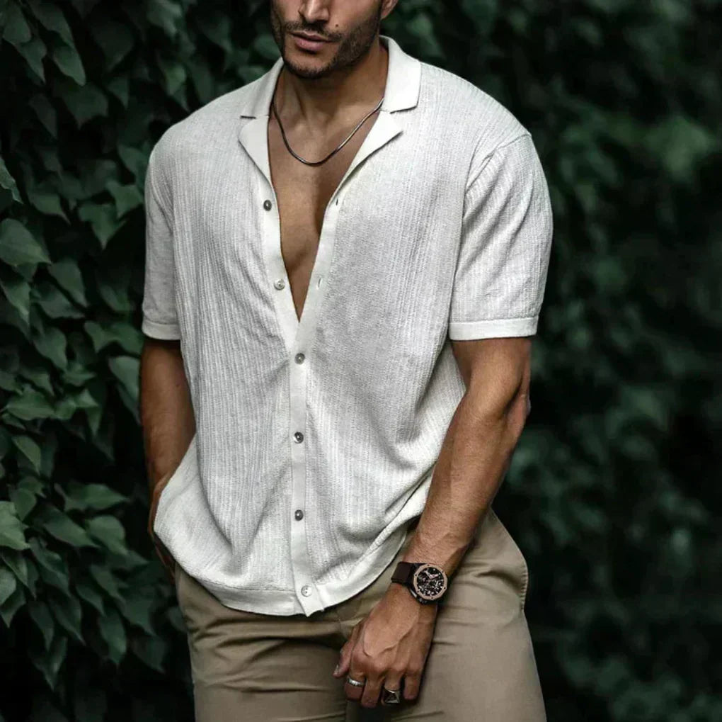Breathable Linen Short Sleeve Men's Shirt with Button Closure