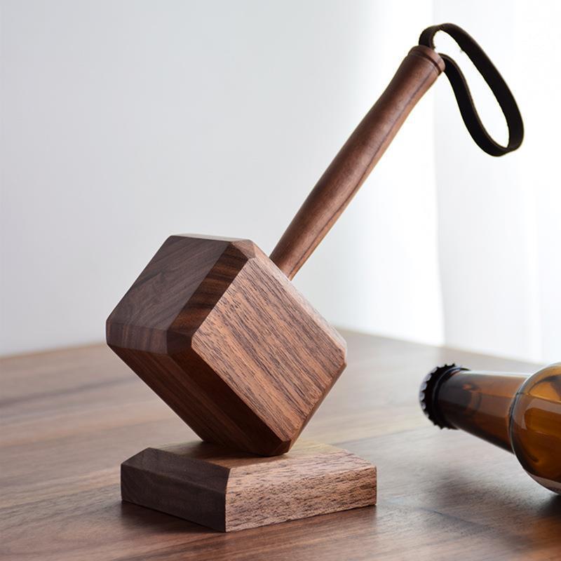 Rustic Beech Wood Thor Hammer Beer Bottle Opener