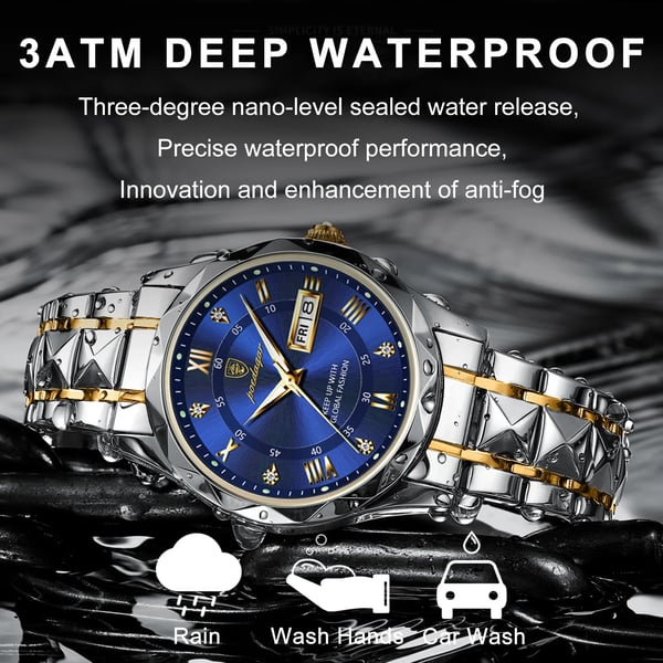 Men's 41mm Stainless Steel Quartz Watch with Luminescent Hands and Date