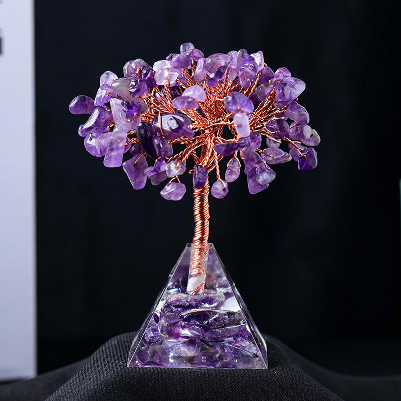 Natural Crystal Feng Shui Tree with Pyramid Base