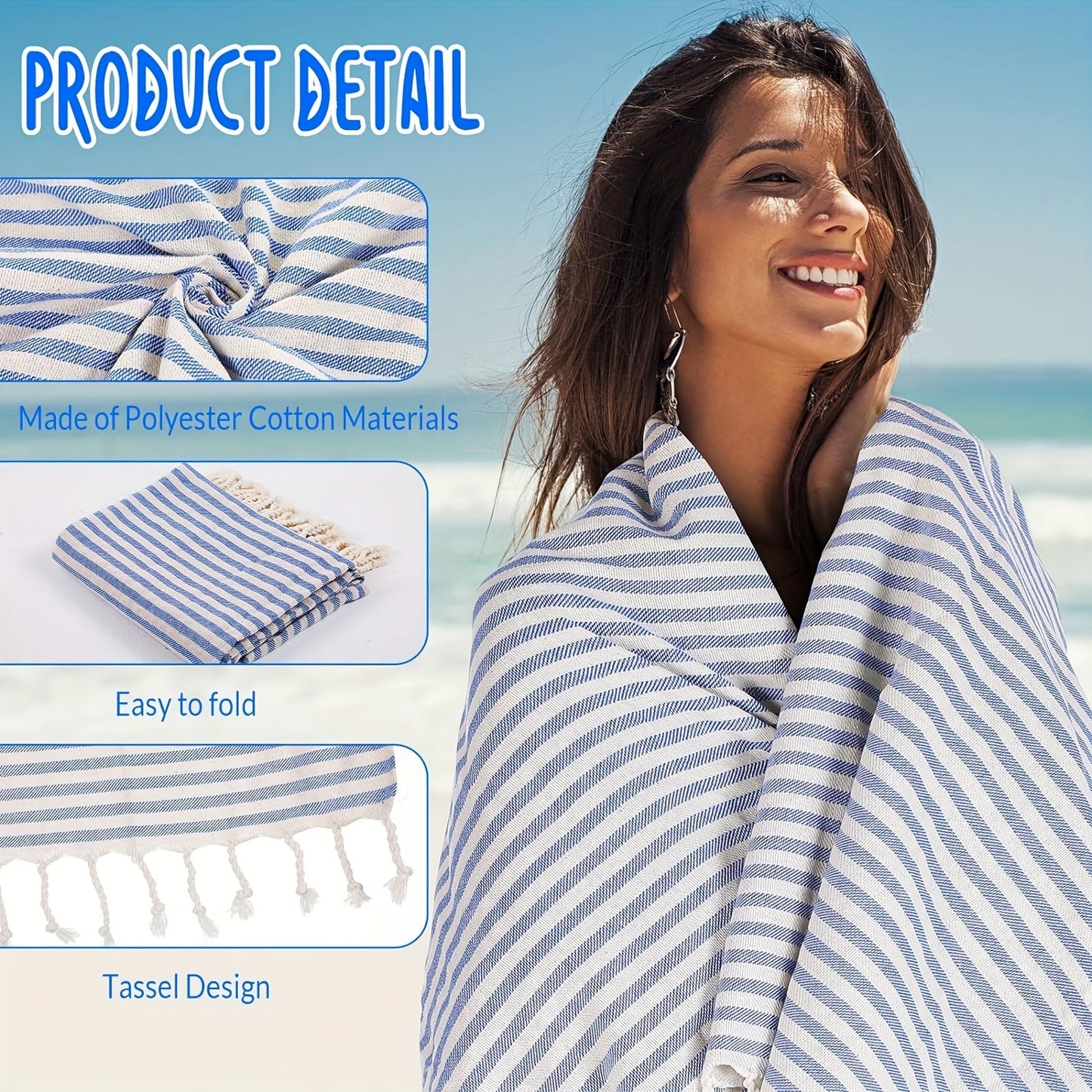 Extra Large Boho Striped Beach Towel with Fringes