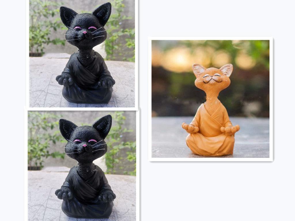 Black Buddha Cat Figure for Meditation and Yoga Decor