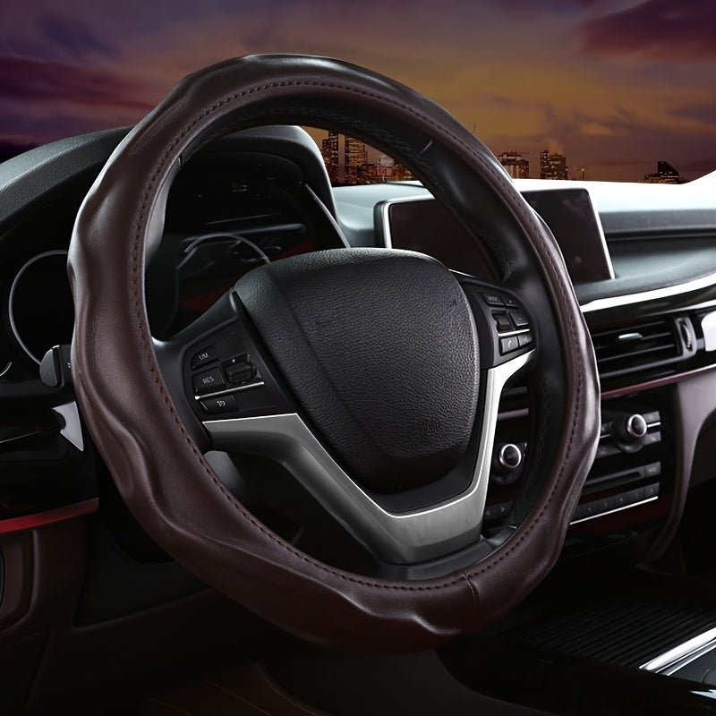 PU Leather Ergonomic Steering Wheel Cover with Non-Slip Grip