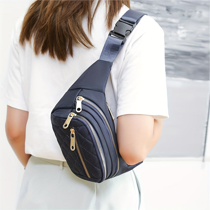 Lightweight Quilted Hip Bag for Women with Double Zippers