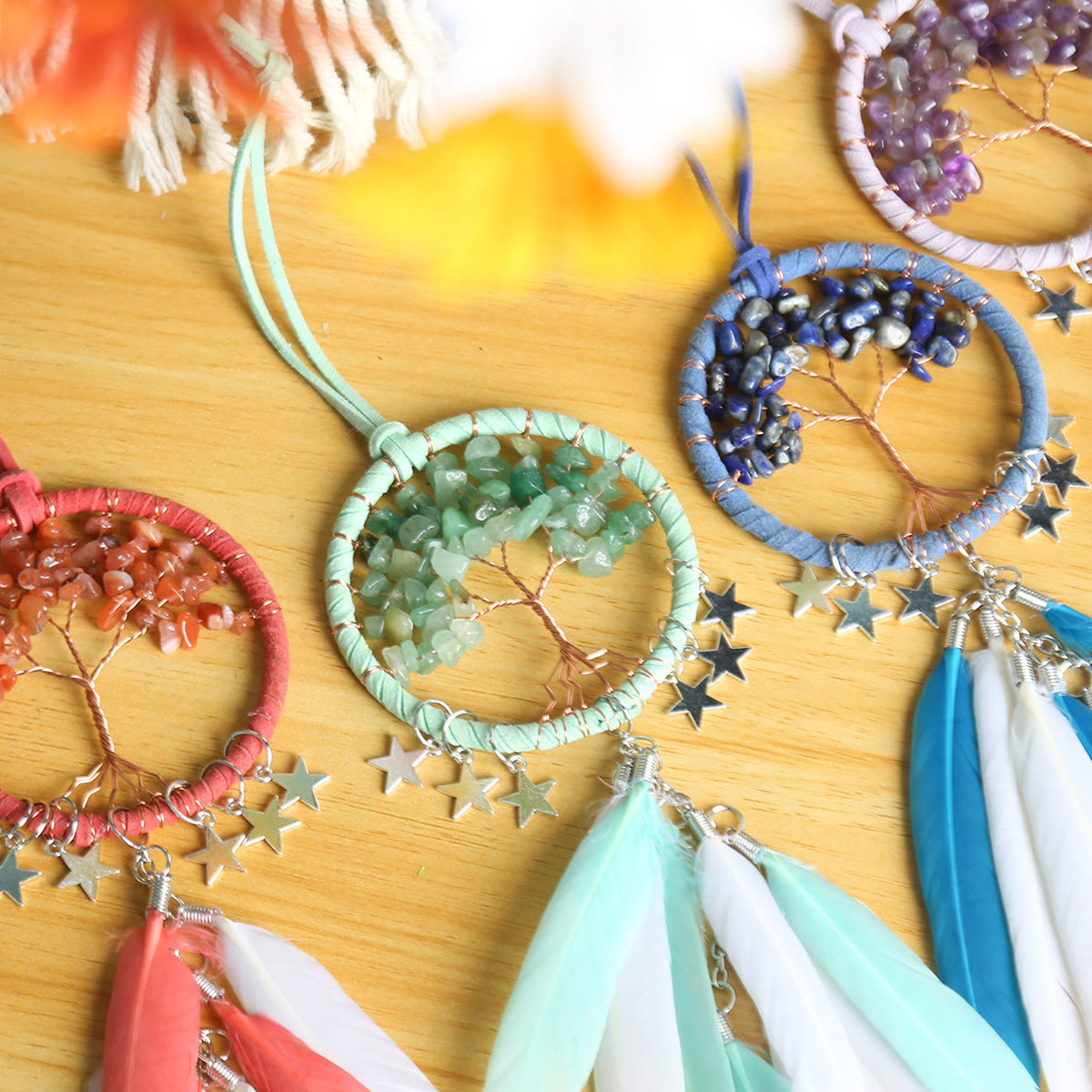 Tree of Life Gemstone Dreamcatcher with Natural Crystals