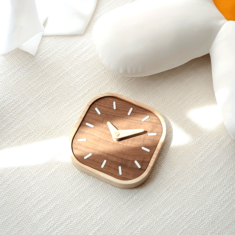 Silent Quartz Wooden Table Clock in Solid Oak and Walnut